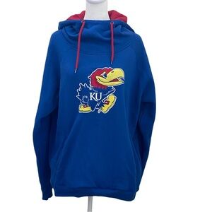 Blue KU Jayhawks Hoodie. Royal Blue with Mascot Design. No Size Tag- measures XL